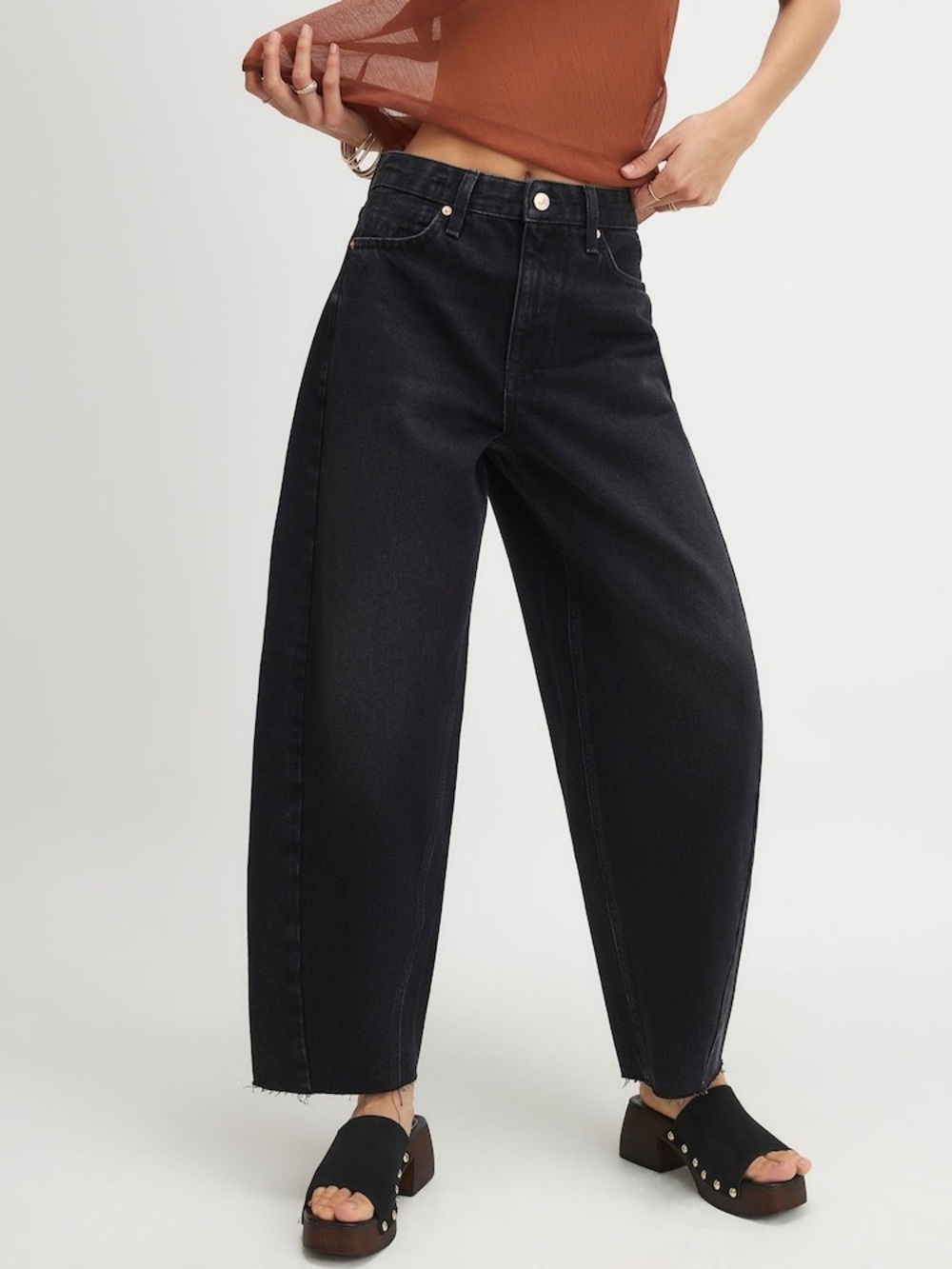 NWT River Island 100% Cotton Black Barrel Denim Jeans | 6